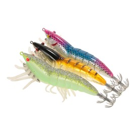 3/5 Pieces Fishing Shrimp Lure Prawn Squid Bait Hard Artificial Lure Noctilucent with Squid Jigs Hook Lead Weighted 12 cm / 21 g, 3 pcs