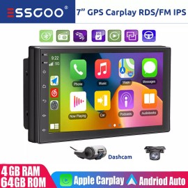 ESSGOO DVR+ CarPlay 7" Double 2 DIN Android 13 Car Stereo USB WIFI GPS Nav 4G+64G +AHD