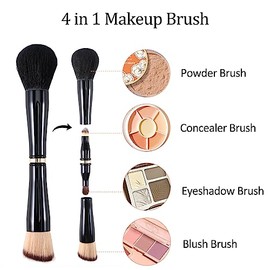 Ponhey Juego de Brochas de Maquillaje de Viaje 4 En 1, Brocha de Maquillaje Desmontable Con Funda para Base | Polvo Suelto | Corrector | Sombra de Ojos, Juego de Brochas de Maquillaje de Doble Punta I