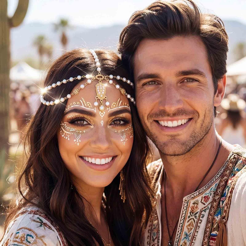 Yokawe Bohemian Beaded Head Chain,Turquoise Pearl Headpiece,Festival Hair Accessory (White)