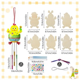 NEERIX 6Pcs Easter Wind Chime Craft Kit - DIY Hanging Chicks Craft Set for Kids - Easter Hanging Ornaments - Easter Party Supplies & Spring Home Decor - Painting Arts & Crafts