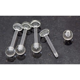 4 Pc Clear Acrylic 14g 1/2" Short Length 4mm Ball Tongue Rings Piercing Retainer No Metal