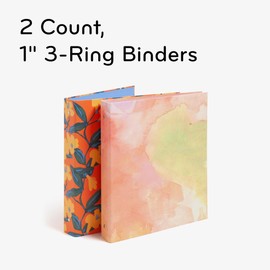 U Brands Eco-Conscious 1“ Binders, Set of 2, Artist Touch Prints, Silver Metal O-Rings