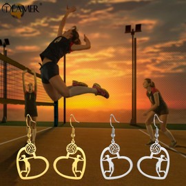 TEAMER Heart Volleyball Player Earring Delicate Volleyball Pendant Trendy Sports Ball Jewellery for Team Athletes Trainers Volleyball Lovers, Stainless Steel, No Gemstone