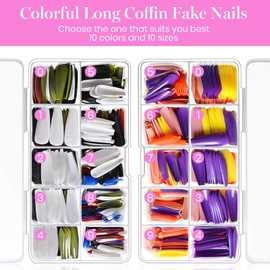 TOROKOM 1000PCS Coffin Press on Nails, Ballerina Professional Nail Art Set, Full Cover Acrylic False Gel Nails Pure Color Fake Nails with Nail File for Nail Salons