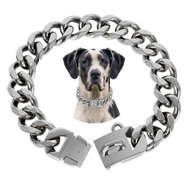 BAOBOTE 23MM Silver Dog Collar,Dog Chain Collars with Cuban Link Dog Collar,Heavy Duty Training Collar Chew Proof for Medium Dogs(22" Silver)