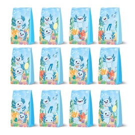 WADACIPPSELLER 12Pcs Blue Axolotl Birthday Party Decorations Favor Goodie Treat Bags Candy Bags for Blue Axolotl Birthday Party Supplies