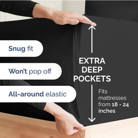 Extra Deep Pocket Fitted Sheet - Single Fitted Sheet Only - Extra Deep Pockets Twin XL Size Sheets - Fits 18 in to 24 in Mattress - Extra Deep Twin XL Fitted Sheet - Deep Pockets That Actually Fits