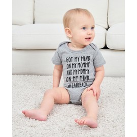 RAISEVERN Baby Boy's Clothes 6-9 Months Got My Mind on My Mommy and My Mommy on My Mind Laidback Newborn Boy Girl Outfit Announcement Sayings Bodysuit Unisex Funny Infant Romper