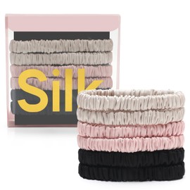 6Pcs Silk Hair Ties Small 22 Momme 100% Pure Mulberry Silk Scrunchies for Women Girls Thin Skinny Hair Sleep Scrunchies No Damage(Color 05)