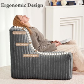 Bean Bag Chair for Adults, Faux Fur Accent Chair with Foam, Comfy Floor Sofa for Bedroom& Living Room& Dorm, Ideal Small Couch for Teens to Reading, Gaming (Grey)