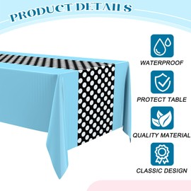 Irenare 3 Pcs Mouse Theme Birthday Party Supplies Decoration Christmas Mouse Tablecloth Plastic Table Cover Polka Dot Tablecloth Lady Bug Party Baby Shower Decor, 54 x 108 Inch(Blue, Black)