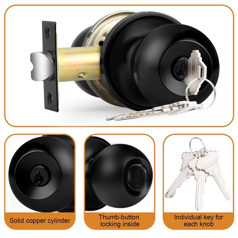Probrico 3 Pack Keyed Alike Entry Door Knobs with Lock