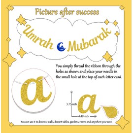 Umrah Mubarak Banner, Celebration Banner for Umrah Mubarak, Umrah Mubarak Decoration for Islamic Muslim, Ramadan Decorations for Home Supplies Gold Glitter