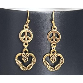 Gold Hippie Dangle Earrings Flowers Peace Love. Jewelry Earrings for Women #3298FE578