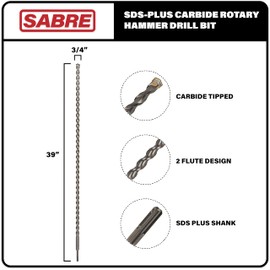 Sabre Tools 3/4 Inch x 39 Inch SDS Plus Rotary Hammer Drill Bit, Carbide Tipped for Brick, Stone, Concrete (3/4" x 37" x 39")