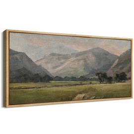 MUDECOR Extra Large Framed Canvas Print Wall Art Pastoral Beauty Classic Mountainous Landscape Illustrations Antique Retro Fine Art Illustrations Decorative Colorful for Bedroom - 60"x30"