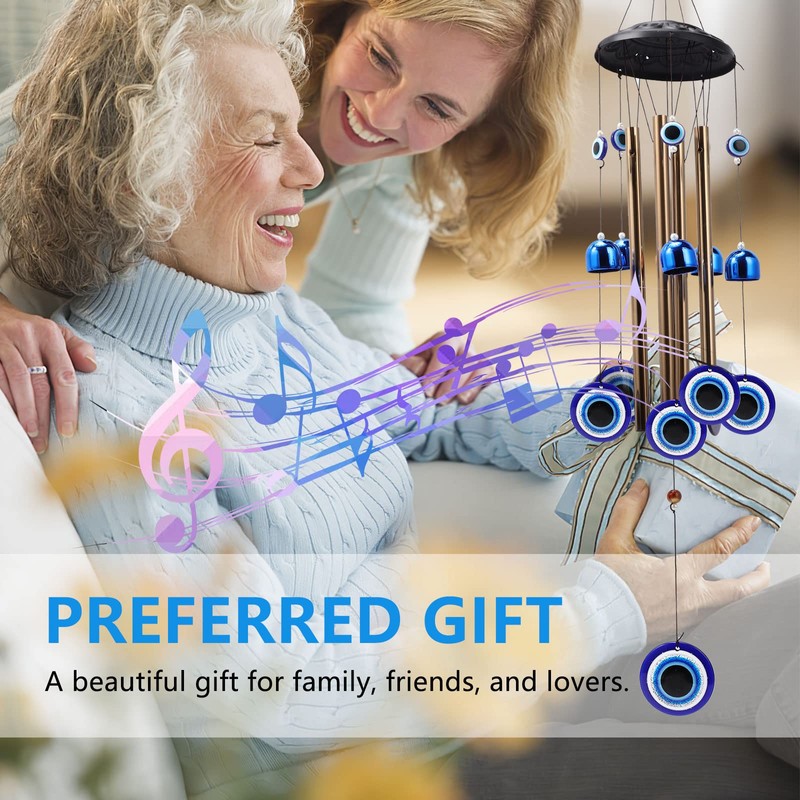 YEBON Turkish Blue Evil Eye Amulet Wind Chimes for Home