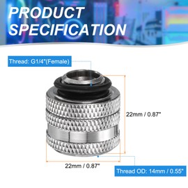 sourcing map 2pcs Water Cooling Adapter G1/4" Thread to 14mm OD Hard Tubing Compression Fitting Copper Extender Fitting with Tighten O-Ring for Computer PC Water Cooling System, Silver