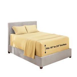 Extra Deep Pocket Queen Sheets - 4 Piece Hotel Luxury Queen Sheet Set Fits Up to 24" Mattress - Ultra Soft Luxury Queen Bed Sheet Set - Soft & Breathable, Queen, Vanilla Yellow