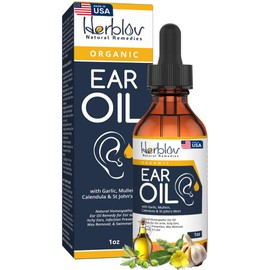 Herblov Organic Ear Oil for Ear Infections - Natural Eardrops for Infection Prevention, Swimmer's Ear & Wax Removal - Kids, Adults, Baby, Dog Earache Remedy - with Mullein, Garlic, Calendula, Made in USA
