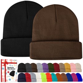 lucdnc Beanies for Men Women 2 Pack Fall Winter Men's Hats Unisex Warm Knit Skullies Beanies Soft Ski Caps Black and Brown