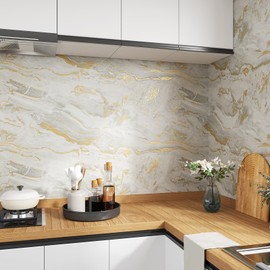 VaryStyle 15.7"x393" Luxury Beige Grey Gold Countertop Contact Paper Peel and Stick Marble Wallpaper for Kitchen Counter Top Vinyl Wrap Removable Sticky Matte Marble Contact Paper for Bathroom Table