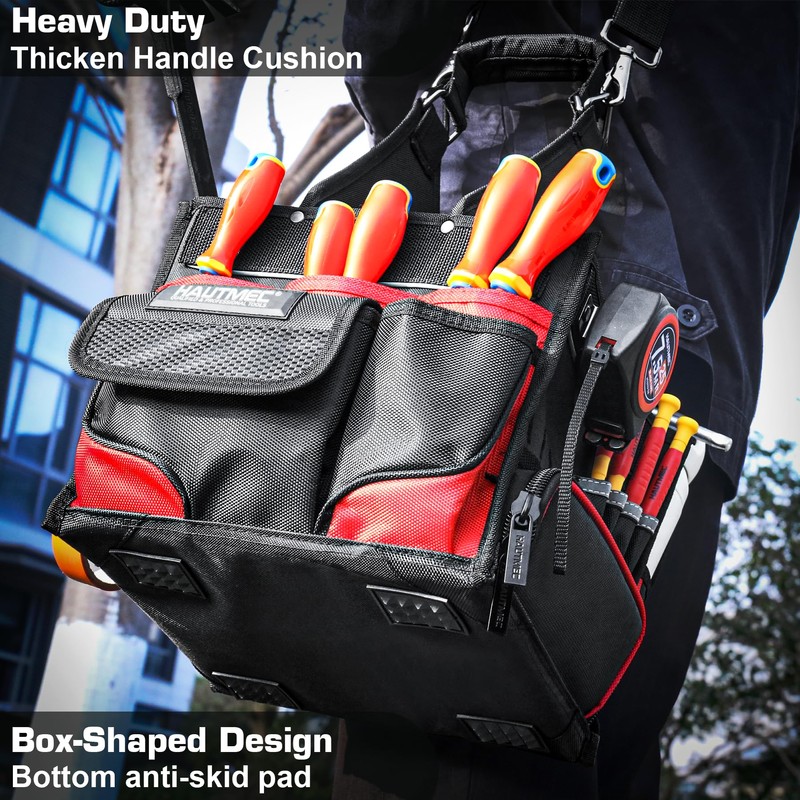 HAUTMEC Pro Electrician Tool Bag with Extra Parts Tray, Heavy-Duty
