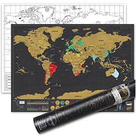 Small World Scratch Map – World Travel Map With Carrying Tube – Deluxe Scratch Off Map – Fun & Colorful Scratch Poster – Black & Gold