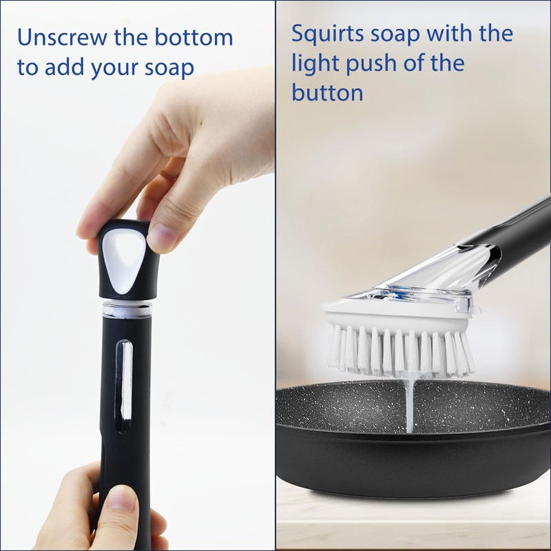 RIMAY Soap Dispensing Dish Brush, Dish Scrubber with Soap Dispenser,