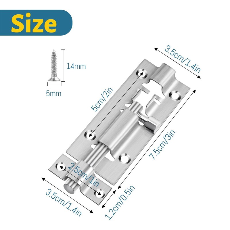 2 Pack 3" Chrome Slide Door Bolts, Stainless Steel Barrel