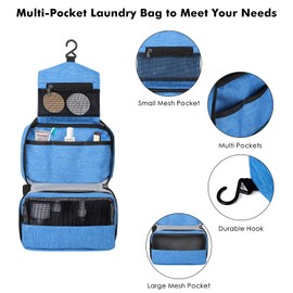 Cooja Wash Bag Hanging Toiletry Bag Men Women, Travel Washbag with Hook & Handle, 1 Toilet Bag + 2 Drawstring Bag, Sky Blue