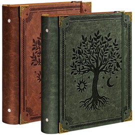 OVESMUSL 2 Pack PU Leather 3 Ring Binder, 2 Inch Green Brown | Fits 8.5x11 letter paper, holds 500 sheets, loose leaf organizer