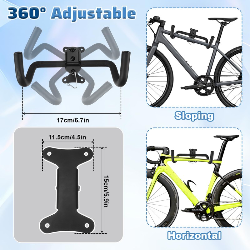 Afcabakila Bike Wall Mount Hanger, Adjustable Horizontal Wall Mount Bike