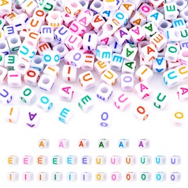 Pandahall 500Pcs Cube Vowel Letter Beads A/E/I/O/U Alphabet Beads 4x7mm Colorful A-Z Flat Round Acrylic Letter Beads for Bracelet Jewelry Making