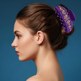 BVGA Mardi Gras Hair Claw Clips for Women Large Oval Purple Acrylic Claw Clips Jeweled Rhinestone Fleur De Lis Barrettes Mardi Gras Hair Accessories Gifts Outfit for Women