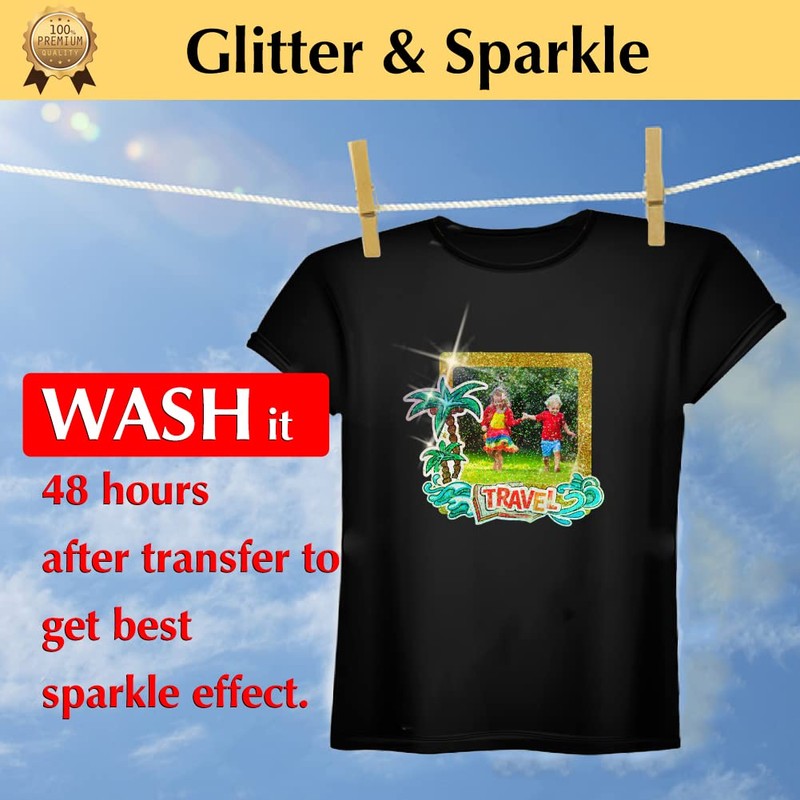 TransOurDream Glitter Iron on Heat Transfer Paper for T Shirts