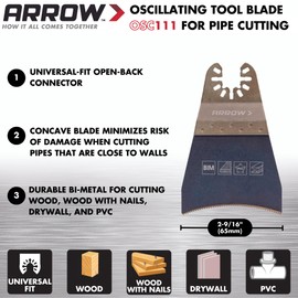 Arrow OSC111-1 Bi-Metal Oscillating Multitool Pipecutting Saw Blade for Metal, Copper, and PVC Pipe, Universal, Fits Most Multitools, Includes Adpater, 2-9/16 Inch