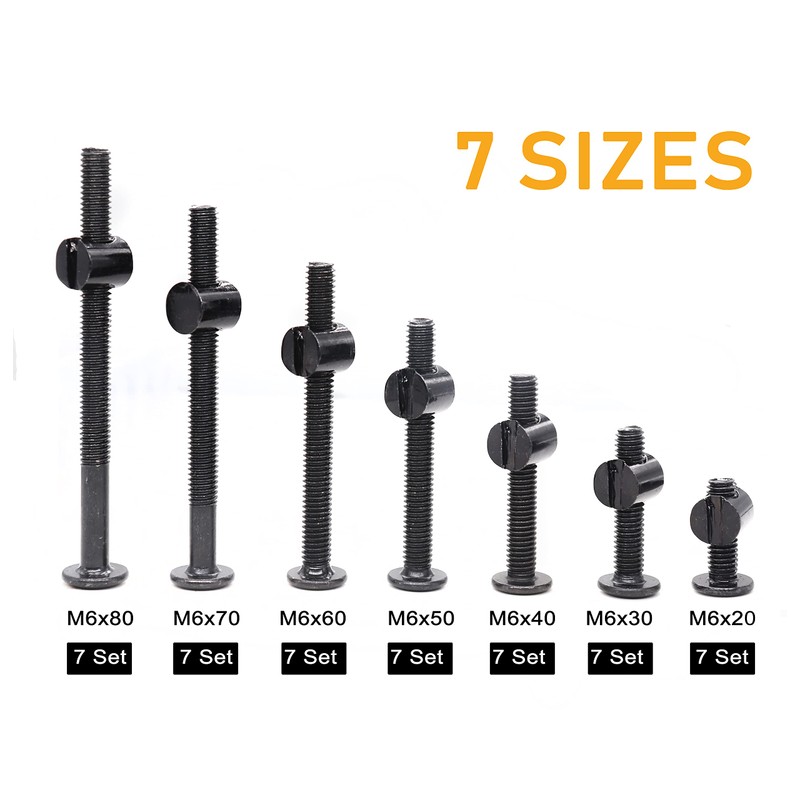 binifiMux M6 Crib Screws Hardware Kit, Black Flat Furniture Connector