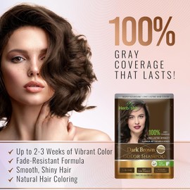 Herbishh Hair Color Shampoo Pouch (Dark Brown) + Hair Growth Serum | Ammonia-Free 3-in-1 Hair Dye Shampoo | Covers Gray in Minutes | Natural Hair Growth Support for Men & Women