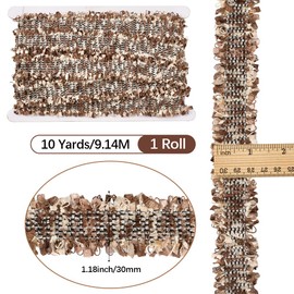 CABODYALS 10 Yards Saddle Brown Embroidery Ribbon Luxury Tweed Lace Edge Trim Fabric Polyester Vintage Embroidered Tassel Applique Ribbons for Costume Accessories Gift Wrapping DIY Art Craft Supply
