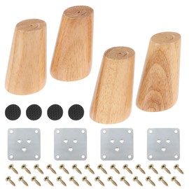 Knpwer Pack of 4 8 cm Furniture Feet, Wooden Furniture Legs, Solid Wood Conical Legs Made of Oak for Chairs Cabinet Sofa Bed Couch with Mounting Plates, Screws and Felt Gliders
