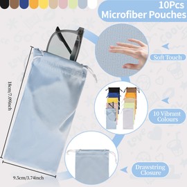 Pack of 10 Sunglasses Microfibre Bag, 18 x 9.5 cm Microfibre Glasses Case in Various Colours, Glasses Cleaning and Storage Bag, Soft Glasses Bag with Drawstring for Men Women Travel, Microfibre