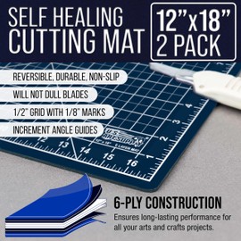 U.S. Art Supply - Pack of 2-12" x 18" White/Blue Professional Self Healing 5-6 Layer Double Sided Durable Non-Slip Cutting Mat Great for Scrapbooking, Quilting, Sewing, Arts & Crafts