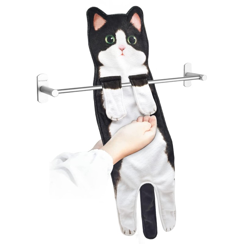 PAT JUUMG Funny Cat Hand Towels for Bathroom Kitchen Decor
