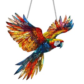 Parrot Dreamcatcher Suncatcher - Stained Glass Effect Window Hanging - Mystical Parrot Acrylic Ornament - Colourful Fantasy Sun Catchers for Windows Indoor Outdoor Garden Home Decor - Unique Gothic Gi