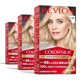 REVLON Revlon ColorSilk with Bond Repair Complex, Blonde Permanent Hair Color, 100% Gray Coverage, Ammonia Free Hair Dye, Vegan Keratin, 04 Ultra Light Natural Blonde (Pack of 3)
