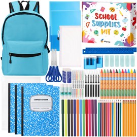 Gilprop 68 Pcs Back to School Supplies Box for Kids K-8 Students Primary Middle School Supplies Kit Bundle Essential Stuff Bulk Pen Notebook Stationery for Teacher Student Classroom(Blue Aesthetic)