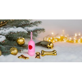 NAZELI Dog Poop Bag Holder with Dog Poop Bags, Durable and Guaranteed Leakproof, Unscented, 1 Dispenser and 15 Bags (Pink)