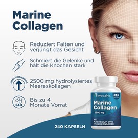 Collagen Capsules - 2500 mg Marine Collagen Hyaluronic Acid Complex, 240 Capsules High Dose, Enriched with Biotin, Coenzyme Q10, Zinc, Vitamin C, Vitamin A, Magnesium - Laboratory Tested Marine Collagen